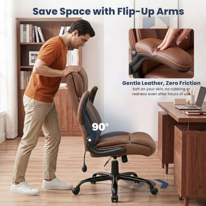 Ergonomic Office Chair, High Back Leather Executive Desk Chair - color: Brown