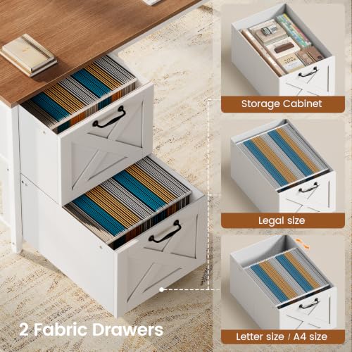 SEDETA Reversible Farmhouse L Shaped Computer Desk with Drawers, Hutch - color: White and Brown