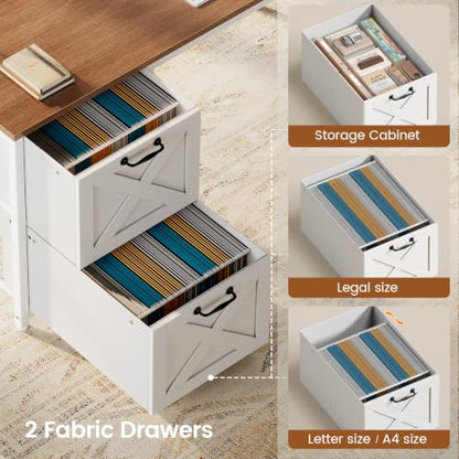 SEDETA Reversible Farmhouse L Shaped Computer Desk with Drawers, Hutch - color: White and Brown