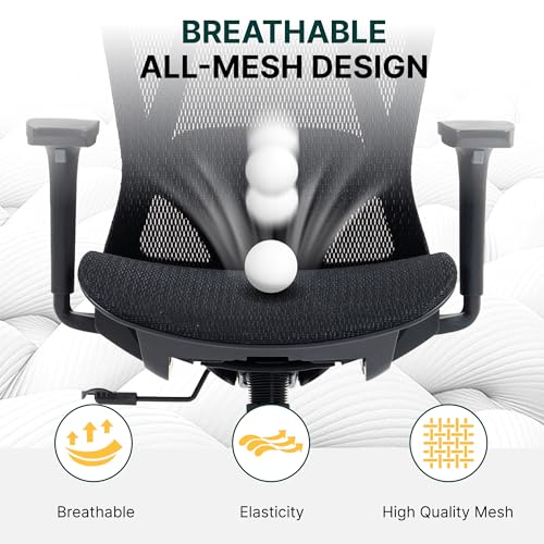 Ergonomic Mesh Office Chair, 3D Adjustable Armrests Desk Chair with 360° Swivel Silent Casters, 90°-120° Reclining Backrest Adjustable Gaming Chair for Home Office - color: Black, style: Americana
