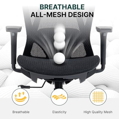 Ergonomic Mesh Office Chair, 3D Adjustable Armrests Desk Chair with 360° Swivel Silent Casters, 90°-120° Reclining Backrest Adjustable Gaming Chair for Home Office - color: Black, style: Americana