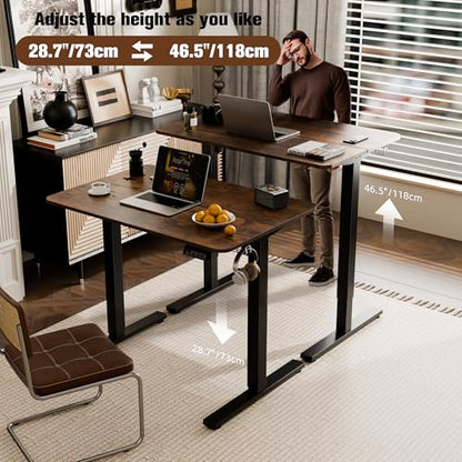 Small Standing Desk,35"x24" Height Adjustable Sit-Stand Home Office, Brown | Electric Adjustable Standing Desk, Sit to Stand Computer Office Desk with Splice Board, Memory Preset, Lifts 28.7''-46.5" - color: Rustic Brown, size: 35 inch