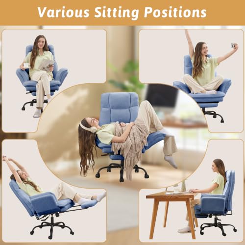 Wider Seat Office Chair with Flip Armrests for Criss Cross Legged&Cats, Big and Tall Executive Ergonomic Reclining Chair with Footrest&Lumbar Pillow, Teddy Fleece Desk Chair,Blue Vanity Chair - color: Blue