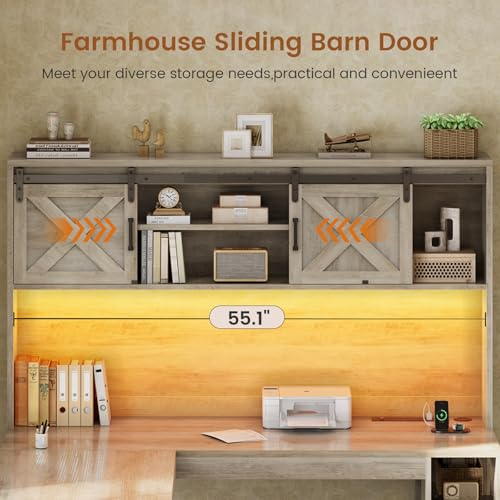 SEDETA 67" Farmhouse L Shaped Desk with Hutch, Grey - color: Grey, size: L Shaped Desk with Hutch (67")