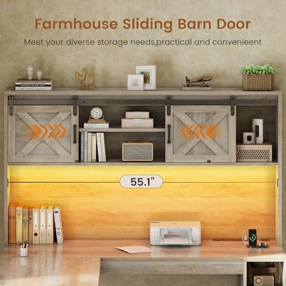 SEDETA 67" Farmhouse L Shaped Desk with Hutch, Grey - color: Grey, size: L Shaped Desk with Hutch (67")