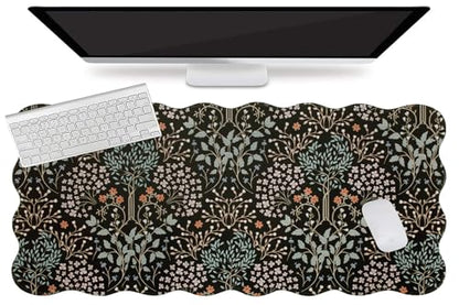 L-SPOUTTO Black Mouse Pad,Scalloped Desk Mat XXL Botanical Gaming Mousepad | 35.4x15.7in Large Non-Slip Base Keyboard Pad Waterproof Desktop Mat for Laptop Computer Game Home Office,Seamless Plants - color: Plants