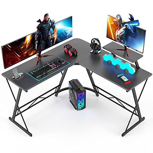 Mr IRONSTONE L Shaped Gaming Desk, Computer Corner Desk Carbon Fiber Surface for Home Office, Writing Study Desk with Laptop Stand, Easy to Assemble, Carbon Fiber, 51 Inch - color: Shadow Black, size: 51Inch