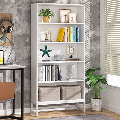 Tribesigns Tall Bookcase and Bookshelf, 70.8” Large Bookcases Organizer with 5-Tier Storage Shelves, Heavy Duty Free-Standing Library Bookshelf Shelving Unit for Living Room, Bedroom, Office (White) - color: White