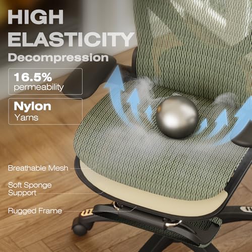 ELABEST X100 Ergonomic Mesh Office Chair with Footrest, Big and Tall Home Desk Chair with 5D Flip-Up Arms, Adjustable 3D Lumbar Support, Gaming & Executive Computer Chair (Forest Ranger) - color: Forest Ranger