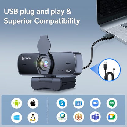 4K Webcam for PC with Fast Autofocus and Sony Sensor, Dual Noise-Reduction Microphones, Auto Light Correction, 4K 30FPS UHD, 77° FOV USB Webcam with Tripod for Zoom, Teams, Mac and Streaming - size: With Tripod
