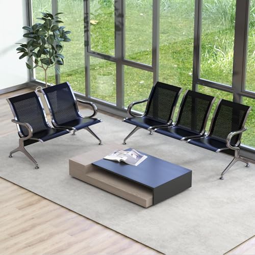 Kinsuite 5-Seat Waiting Room Chairs Airport Reception Seat Bench, Guest Chairs for Office Bank Airport Hospital, Black - color: Black, size: 5-Seat