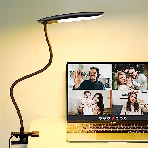 LiFMIRA Clip on Lamp USB Reading Light 3 Color Modes 3000-6000K 8W 40 LED | Flexible Gooseneck Desk Light Clip on Lamp for Desk Eye Caring Bed Lamp for Headboard (No Plug) - color: Matt Black