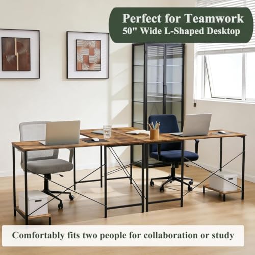 L Shaped Desk Computer Desk, 50inch Brown Gaming Desk with CPU Stand - color: Rustic Brown