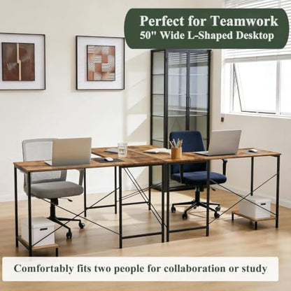 L Shaped Desk Computer Desk, 50inch Brown Gaming Desk with CPU Stand - color: Rustic Brown