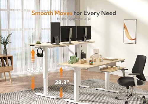 Claiks Electric Standing Desk 48x24 Inches with Keyboard Tray Natural | Splice board, 28.3-46.5 inch height range, 3 memory presets, 45dB quiet motor, 176LBS capacity, sturdy steel frame - color: Nature