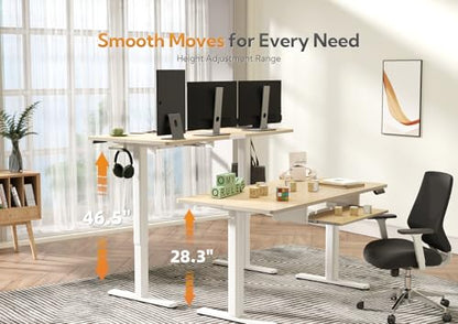 Claiks Electric Standing Desk 48x24 Inches with Keyboard Tray Natural | Splice board, 28.3-46.5 inch height range, 3 memory presets, 45dB quiet motor, 176LBS capacity, sturdy steel frame - color: Nature