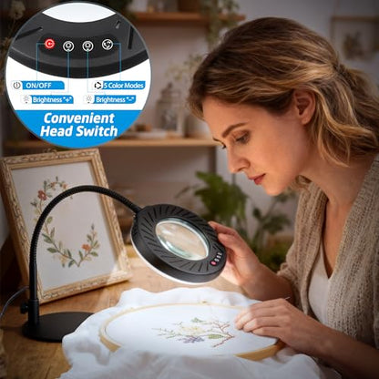 12X Magnifying Glass with Light and Stand, LED Magnifying Lamp with Clamp