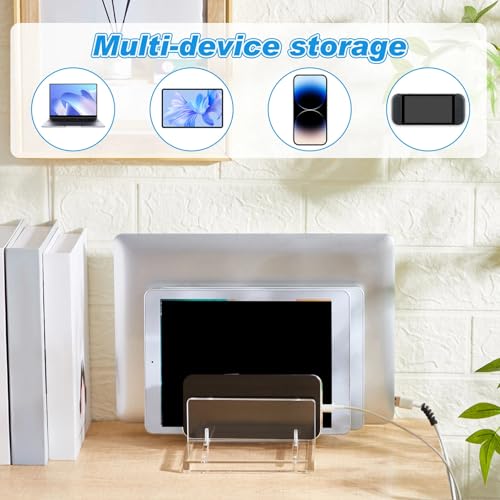 Chunful Adjustable Vertical Laptop Stand for Desk, Acrylic 4 Slot Laptop Holder Desktop, Invisible Desktop Notebook Dock for Notebook Computer, All Gaming Laptops up to 17'' - color: Clear, style: 4 Slot