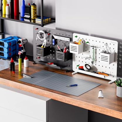 PEGZONE Clamp on Desk Pegboard, 16.5" x 12.6", with 10 Accessories, Black - color: Black, size: Medium