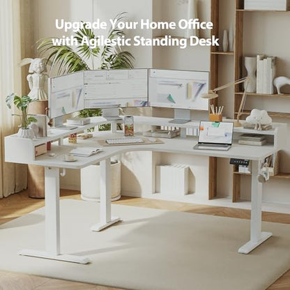 Agilestic L Shaped Standing Desk with Monitor Shelf, 63 Inch, White - color: White, size: 63 x 55 Inch with shelf