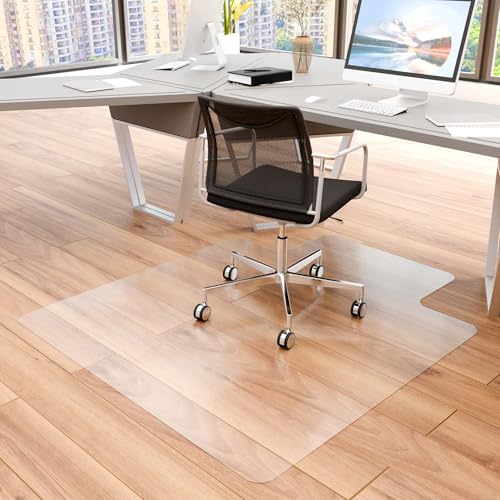100pointONE Office Chair Mat for Hardwood Floor, 53" x 45" Clear Desk Chair Mat for Hard Floors, Easy Glide Computer Chair Floor Mat for Home Office Rolling Chairs - color: Fully Clear, size: 45" x 53" Lip