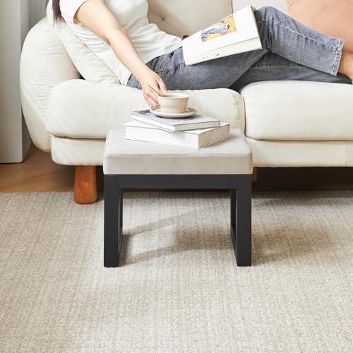 IBUYKE Small Footstool Ottoman, Linen Fabric Footrest, Grey WBD001G - color: Grey