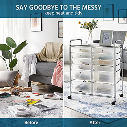 Yaheetech 12-Drawer Rolling Storage Cart on Wheels, Craft Organizer, White - color: White, style: 12 Drawers
