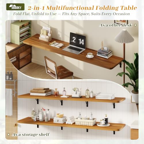Dogsky Floating Wall Desk 72" x 16" - 600 lbs Heavy Duty Solid Pine - color: Golden Brown, size: 72" x 16"