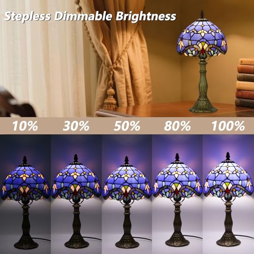 8 Inch Small Tiffany Style Table Lamp with Remote Control, Blue Baroque - color: Blue Baroque