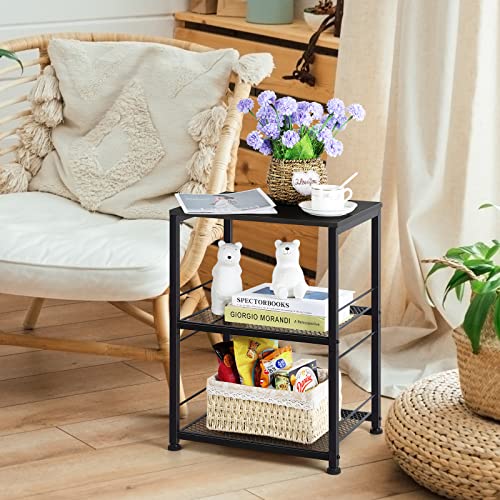 OYEAL Black Night Stand Industrial End Table with Storage Shelf Narrow Side Table for Small Spaces, Farmhouse Bedside Table for Living Room Bedroom, Stable Metal Frame (Black) - color: Black