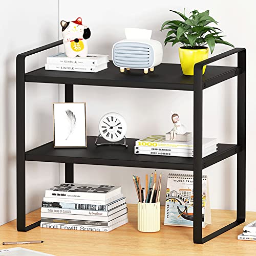 SIDIANBAN Desktop Organizer Shelf, 2 Tier Office Storage Rack | Wood Computer Desk Bookshelf Freestanding Display Shelf for Office, Dormitory, Home (Black) - color: Black Rack & Black Board