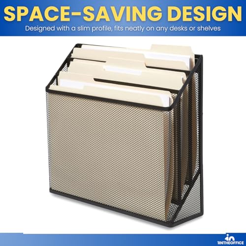 1InTheOffice 3 Tiers File Folder Organizer, Desk Sorter, Black Mesh Organizer
