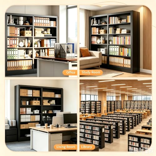 Heavy Duty Metal Bookshelf, 71” Tall 5-Tier Bookcase, Thickened 300LB Capacity Per Shelf, Adjustable Steel Shelves, Industrial Bookcase for Living Room, Home Office, Garage, Black - color: Black