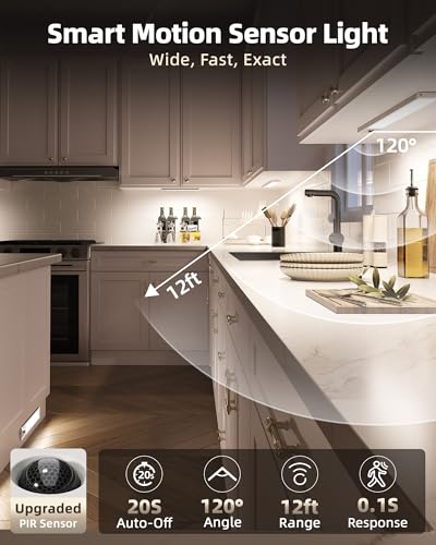 EZVALO 5-Pack Under Cabinet Lighting, 2400mAh Motion Sensor Light, LED Closet Lights Wireless, 6500K Dimmable, Timer, Magnetic, with Remote Control for Kitchen, Closet, Stair - color: Cool White