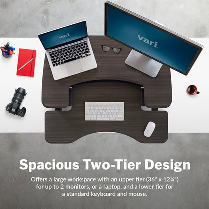 Vari Varidesk Pro Plus 36 Standing Desk Converter for Home Office – 11 Height Settings + Spring-Loader Lift, 2 Tier Design with Keyboard Tray, Fits Tables 26.5" Deep – Fully Assembled (Espresso) - color: Espresso