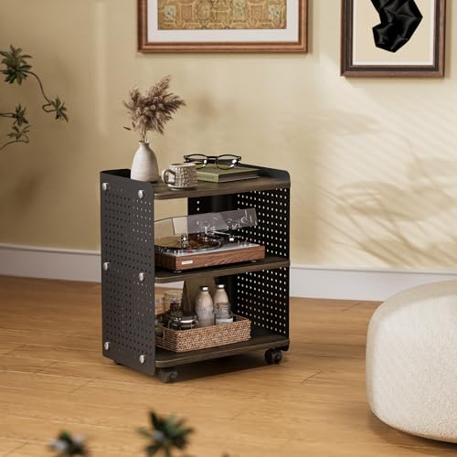 Fenge 3D Printer Stand, Heavy Duty Printer Cart with Wheels, Brown | 17.8"W x 13.2"D x 21.8"H, Heavy Duty Pegboard Storage Organizer with Adjustable Shelf, 3-Tier Home Office Stand - color: Brown