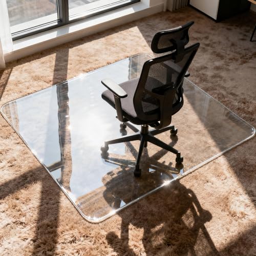 Azadx Tempered Glass Chair Mat for Carpet 45" x 53" Heavy Duty Chair Mat | 1/5" Thick for Carpeted Floor/Hard Floor Easy Glide Carpet Protector with Round Corner and Polished Edge, Scratch-Resistant - size: 45"x 53"x 1/5"Thick