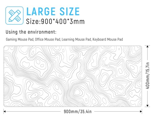 JIALONG White Topographic Large Gaming Mouse Pad, XXL Mousepad, Big Mouse Mat Desk Pad for Keyboard and Mouse, Gaming Computer Laptop PC Desk Office Accessories - color: White Topographic