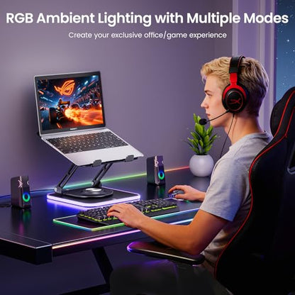 360°Rotating Laptop Stand with RGB Lights, Fits 10-16"Laptops MacBooks | Adjustable Multi-Angle Ergonomic Laptop Stand, Foldable Portable for Home Office, Fits MacBook Air Pro Dell HP Laptops - color: RGB-Black