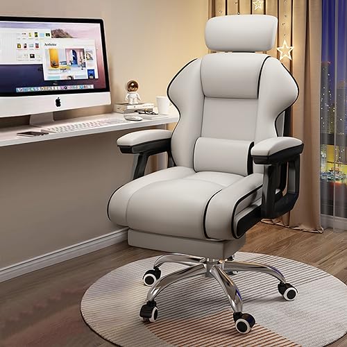 Executive Computer Chair Home Office Desk Chair,Adjustable Angle, Ergonomic Adjustable Height PU Leather Chairs with Cushions Armrest for Long Time Seating-High Office Chair with Footrest - color: White and Black