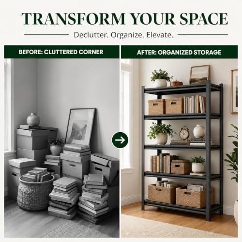 Heavy Duty 4 Tier Metal Book Shelf Adjustable Bookcase | 2400 LBS Bolt-free Storage Shelves with Deep Bookshelf for living Room, Office and Garage Storage, 13.8"Wx 11.8"Dx 45"H - size: 4 Tier-13.8"Wx 11.8"Dx 45"H
