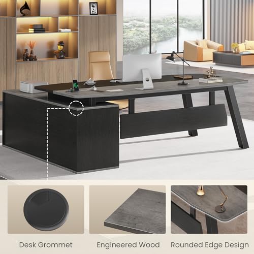 SEDETA 71" L Shaped Executive Desk with File Cabinet & Power Outlet - color: Grey
