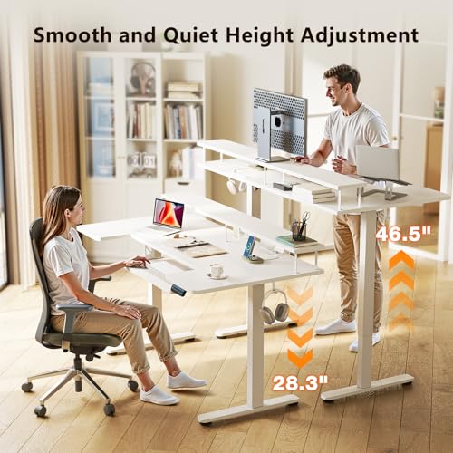 OffiGo 55 Inch U Shaped Electric Standing Desk with Keyboard Tray, White - color: White, size: 55 Inch