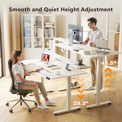 OffiGo 55 Inch U Shaped Electric Standing Desk with Keyboard Tray, White - color: White, size: 55 Inch