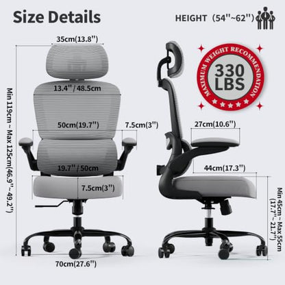 TRALT Office Chair Ergonomic Desk Chair - Gaming Chair with Lumbar Support - color: Black Grey