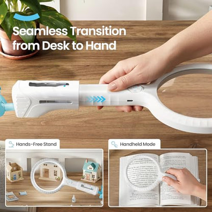 ARTDOT 2-in-1 Magnifying Glass with Light and Stand for Close Work,Large Lighted Magnifier,Desk Magnifying Lamp for Crafting, Puzzles, Diamond Painting, Miniature Painting, and Reading - color: White (2 in 1)