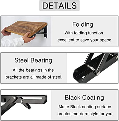 Folding Shelf Brackets - 16 Inch 4 Pcs Heavy Duty Metal Collapsible Shelf Bracket, DIY Wall Mounted Shelf Bracket Space Saving for Table Work Bench (with Screws) - size: 16 Inch- 4 Packs