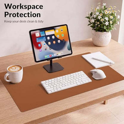 AFIING Leather Desk Mat, Brown, 23.6" x 13.8", Desk Pad Protector - color: Brown, size: 23.6" x 13.7"