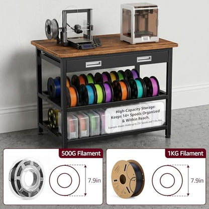Heavy Duty 3D Printer Stand with Storage, 3D Printer Table with Metal Drawer,Sturdy 3-Tier Metal 3 D Printing Desk for 3 D Printers,Brown - color: Brown
