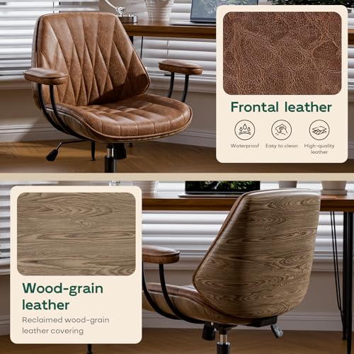Cognac Brown Faux Leather Swivel Office Desk Chair - color: Cognac Brown